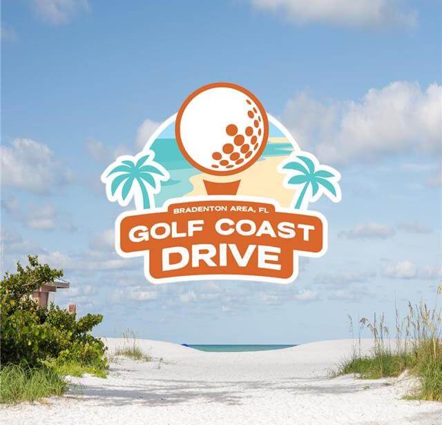 golf coast drive logo over Coquina Beach