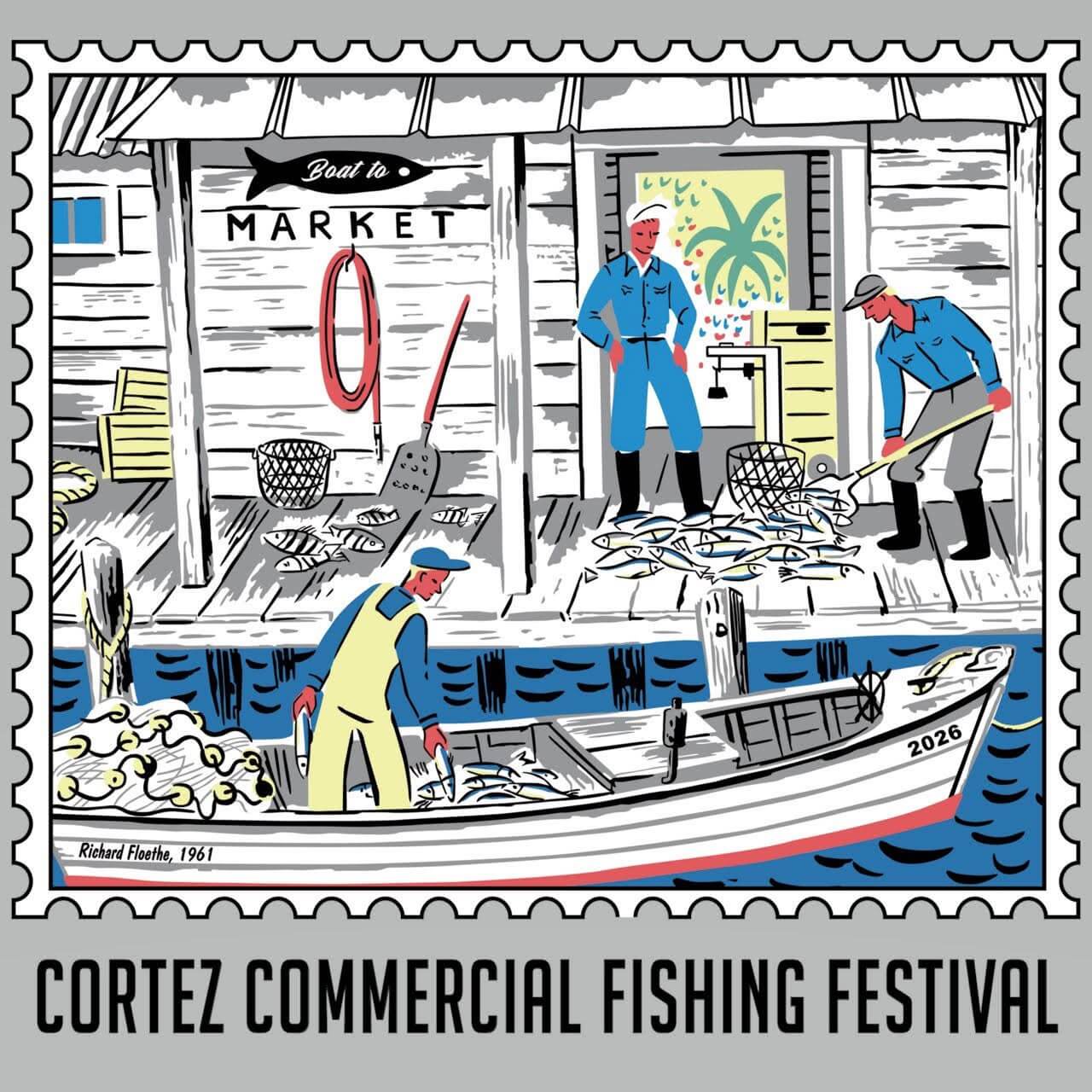 stamp and nautical themed art for 2026 commercial fishing festival