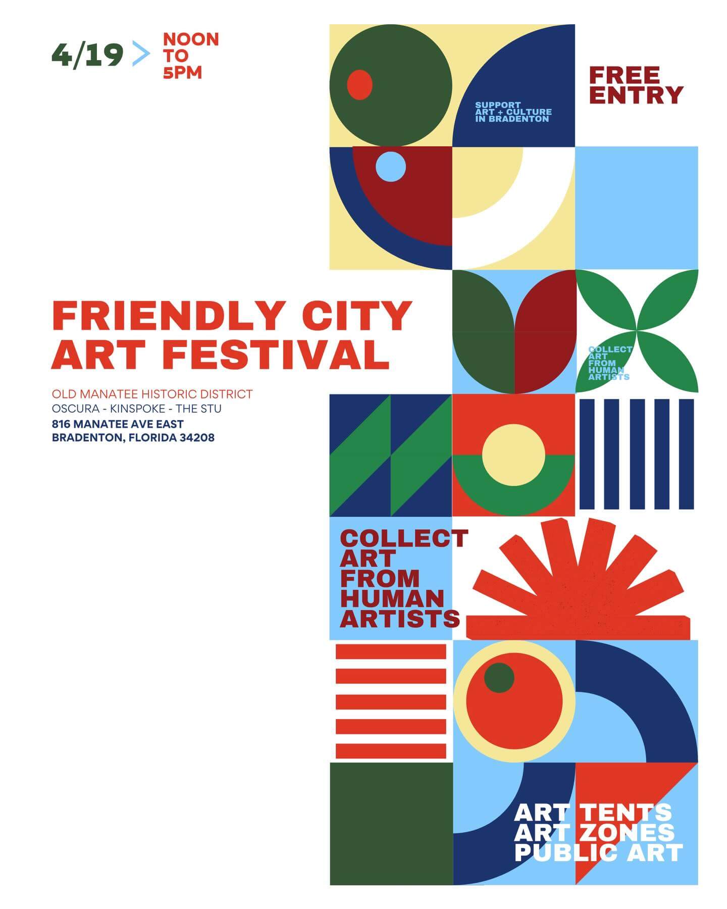 friendly city art festival art deco inspired poster for April 19 event