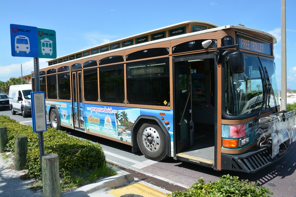 anna maria island trolley at a stop