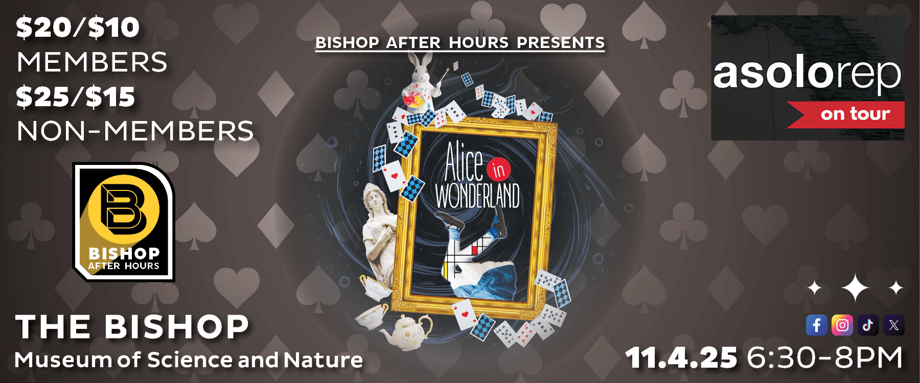Alice in Wonderland, Asolo Rep on tour, at The Bishop event poster.