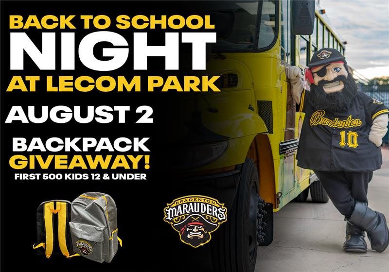 Back to School Night poster with Marty, in black #10 jersey, leaning up against school bus driver door