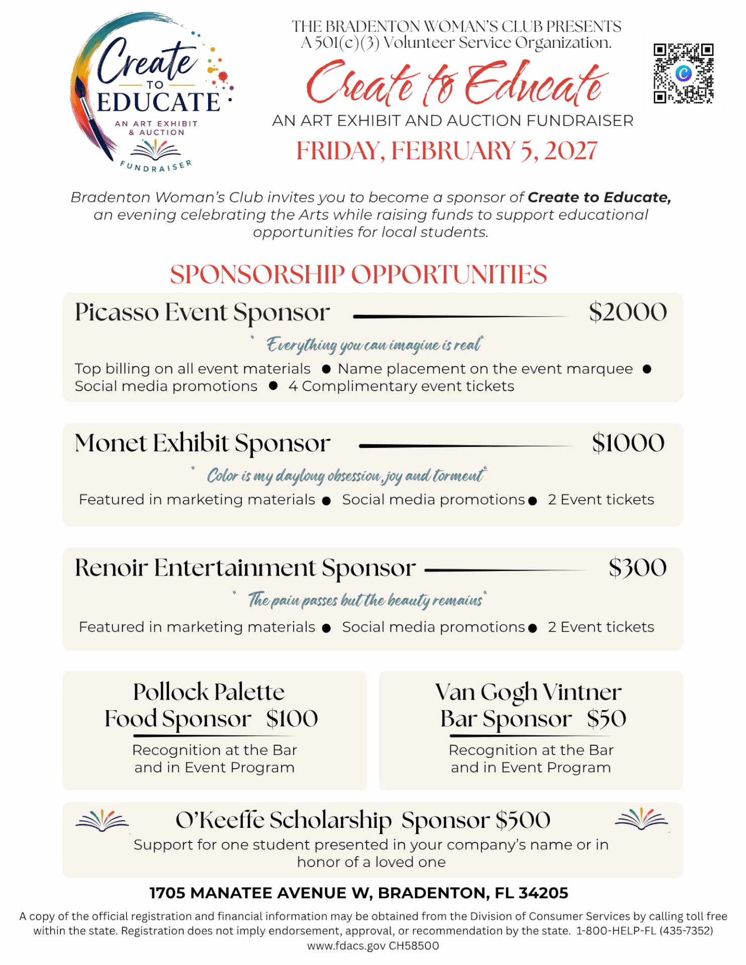 Create to Educate sponsorship opportunities poster