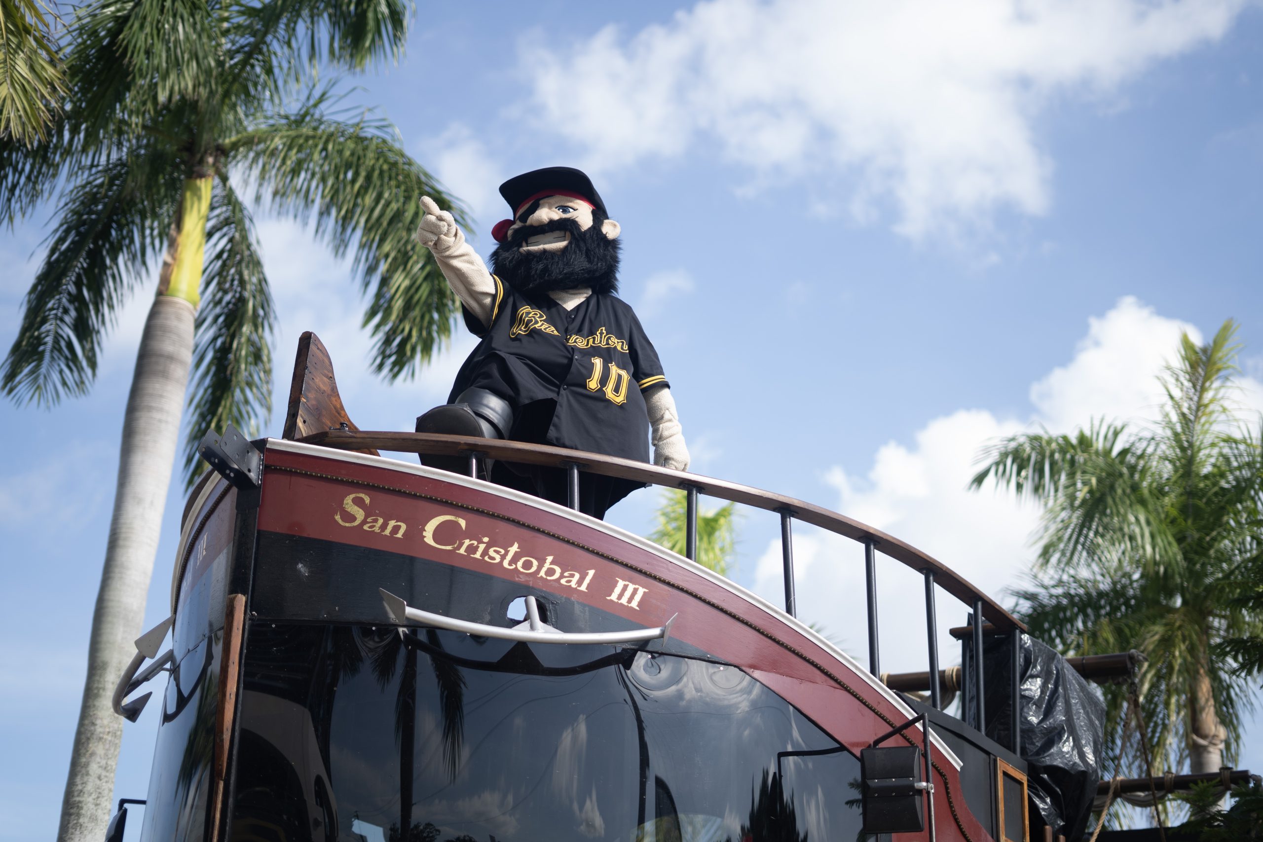 Marty, the Marauder, standing on the bow of the San Cristobal