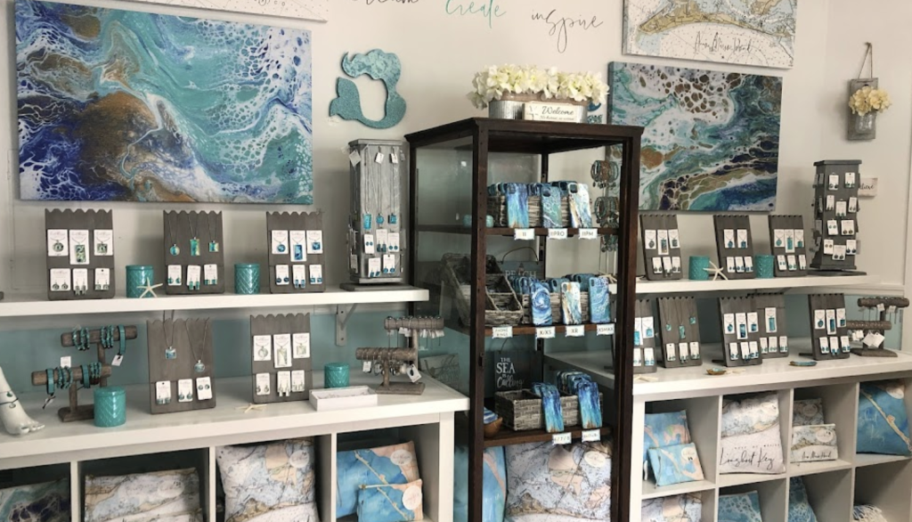 Beach Blossom Studio coastal jewelry and art display
