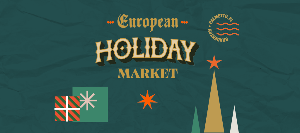 European Holiday Market banner with holiday decor